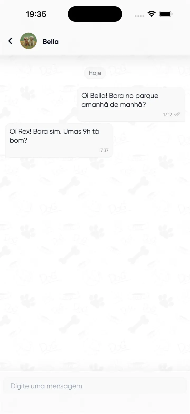 Uma conversa no Pegada entre dois donos combinando uma manhã no parque.